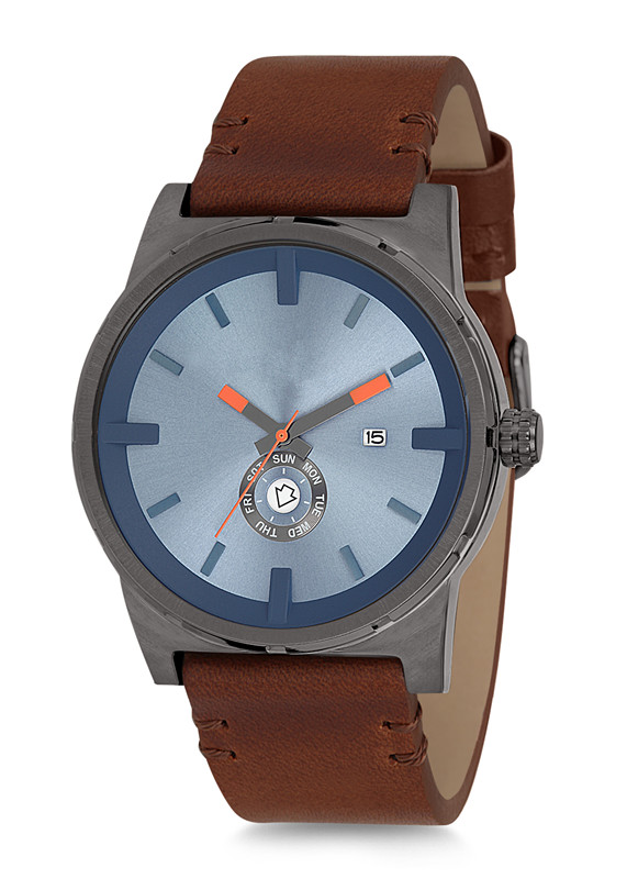 men watch with leather band