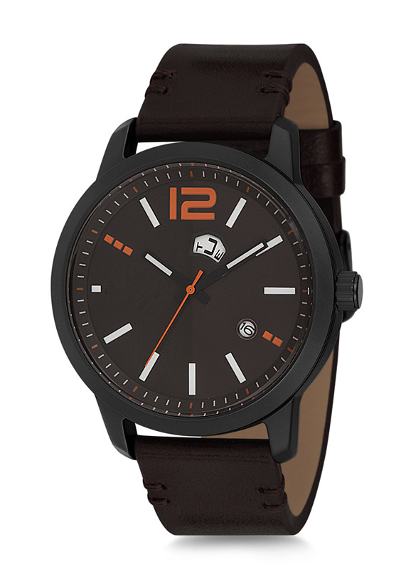 men watch with leather band