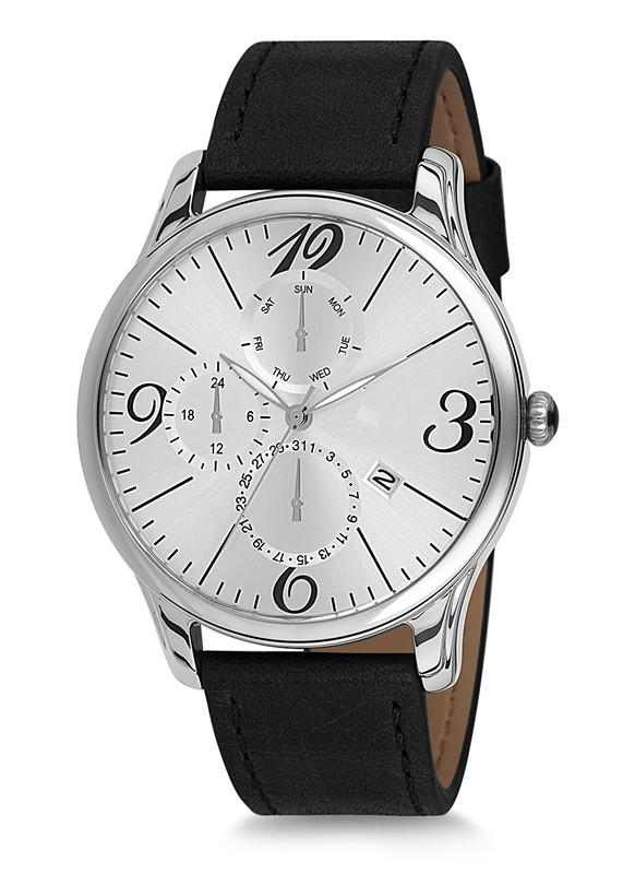 men watch with leather band