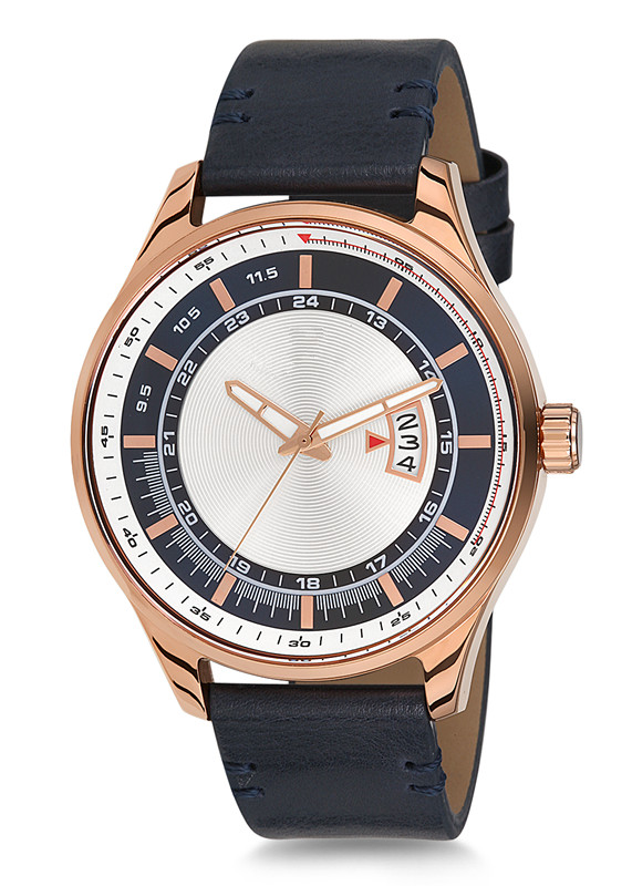 men watch with leather band