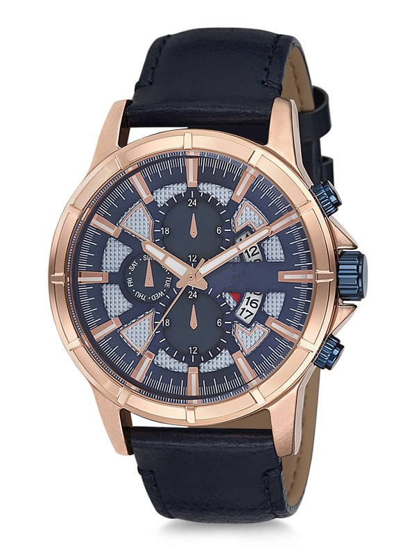 men watch with leather band