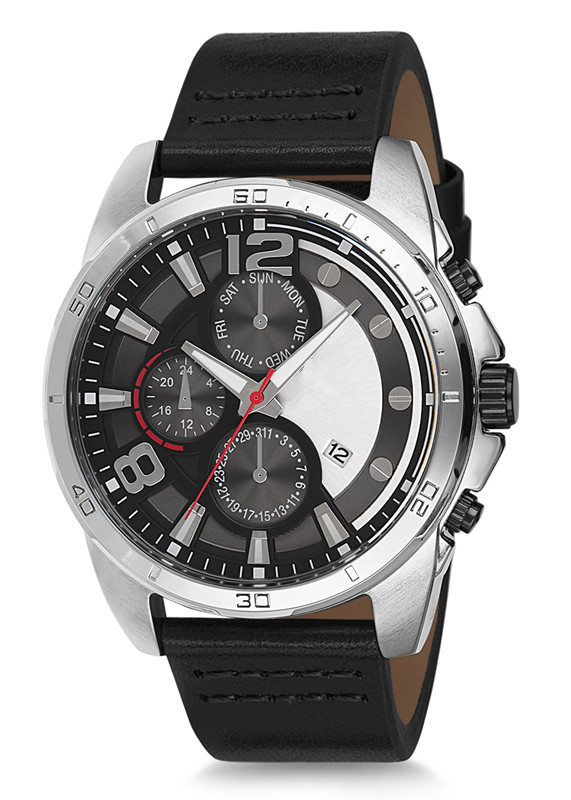 men watch with leather band