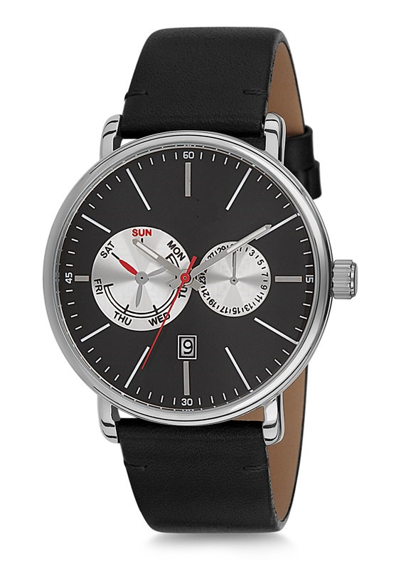 men watch with leather band