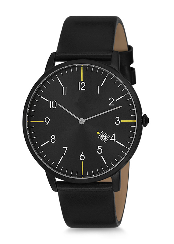 men watch with leather band